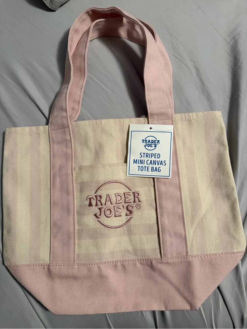 Trader Joe's Pink Striped Mini Canvas Tote Bag